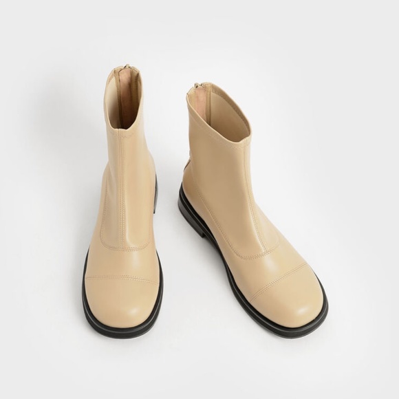 Charles & Keith Round Toe Zip-Up Ankle Boots Sand Size 6/EU36 - Picture 2 of 13